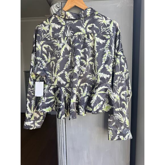 Free People Intimates Top Sz L Silky Print Loungewear Peplum in Gray Green - Picture 2 of 6